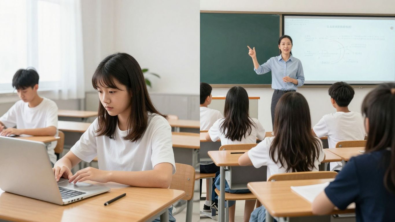 Students transitioning from remote learning at home to in-person classroom.