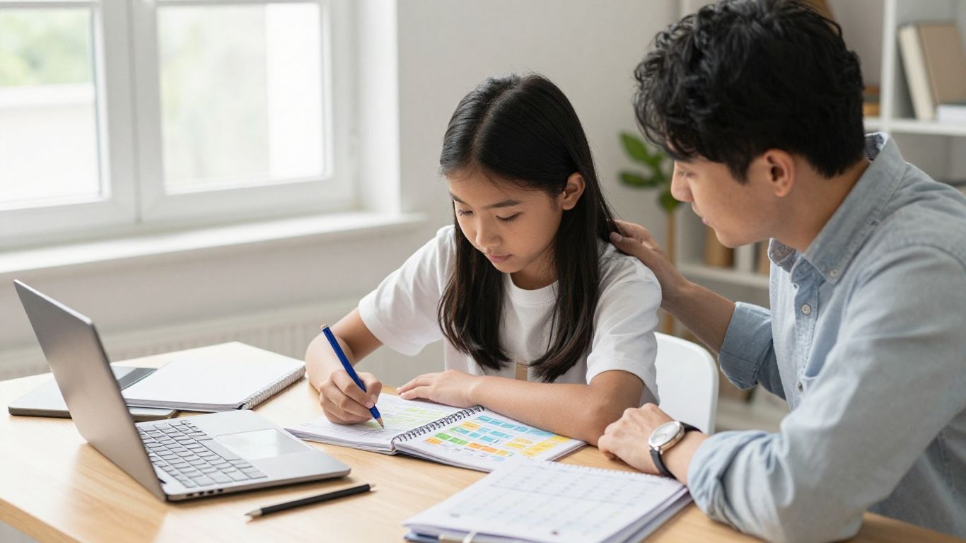 Student and coach planning schoolwork together