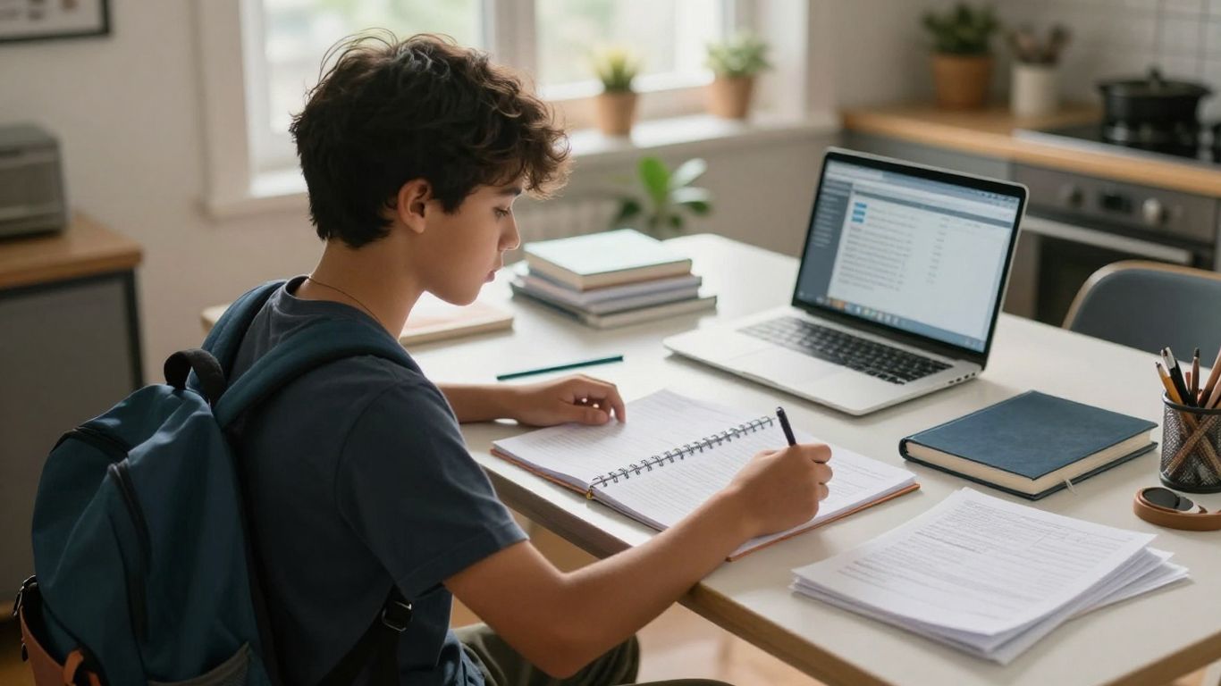 Teen reviewing a weekly planner at home